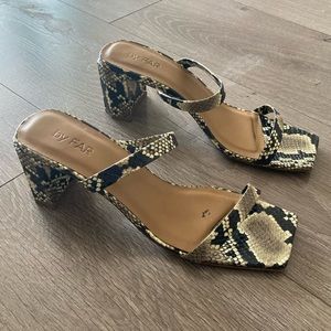 By Far tanya two strap heeled sandals in snake print